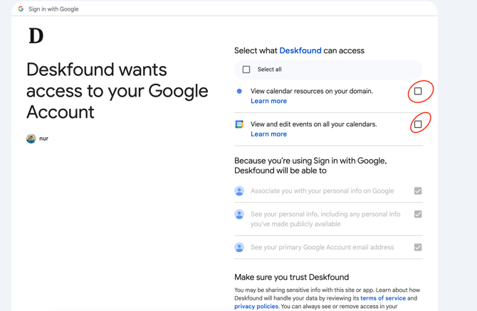 Deskfound+Google+Authorizations